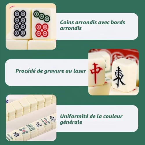 HOVCEH Mini Mahjong, Portable Jeu de Mahjong avec 144 Tuiles, Traditionnel Mah-Jong Chinois, Mah-Jong Kit pour la Famille, Le Voyage et la Table – vue 4