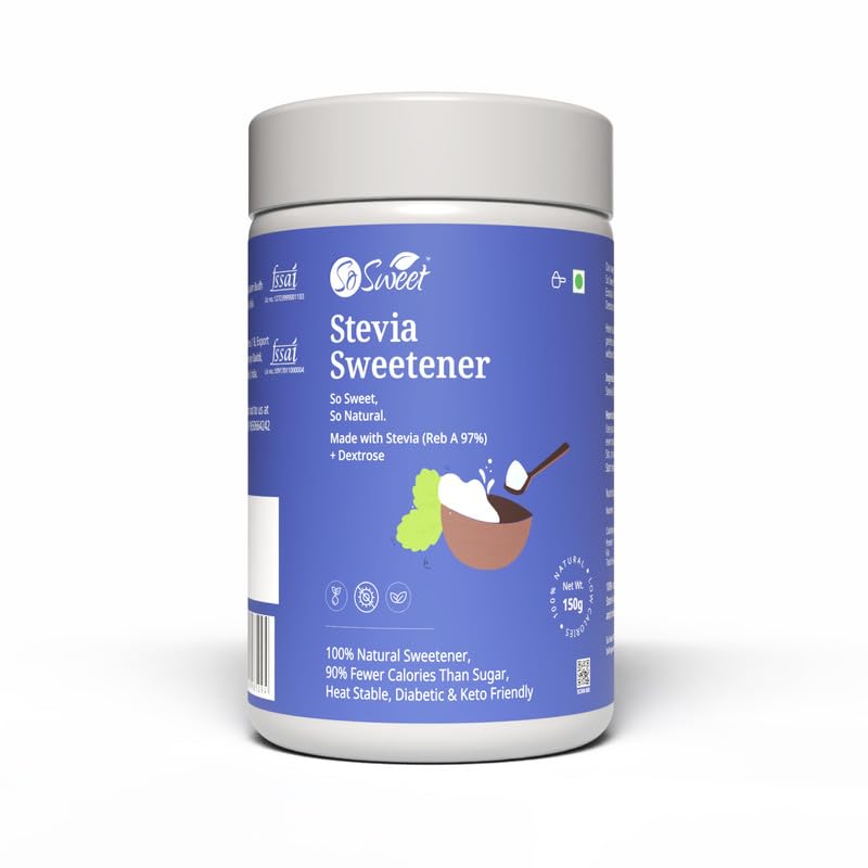 Stevia Sugar-Free Natural Sweetener, 150gm, Low-Calorie, 100% Natural, Tastes Like Sugar, Safe for Diabetics, Ideal for Cooking, Baking, and Sweetening Drinks