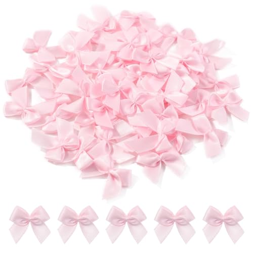 yoyokid 50 Pcs 1 Mini Satin Ribbon Bows Tiny Crafts Bows Decoration for DIY Cheer Pins Clothespins Accessories Wedding Gift Box Ornament Pink Valentines Day Decoration