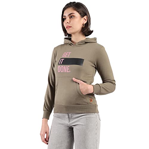 Image of PINACOLADA Women's Cotton Solid Printed Sweatshirt with Hoodie, Regular Fit for Casual Wear Full Sleeve Sweatshirt Crafted with Comfort Fit and High-Performance for Everyday Wear