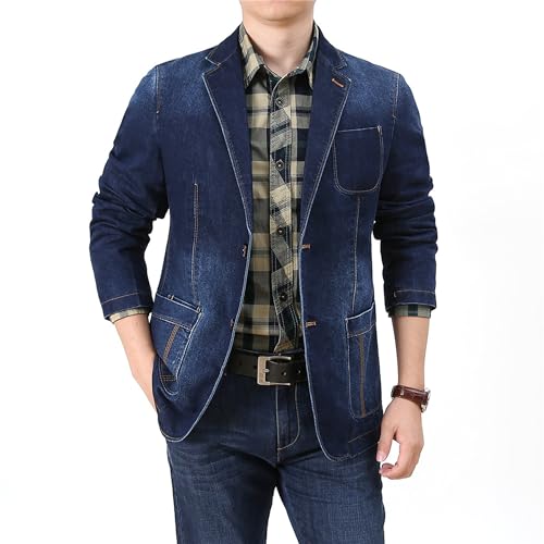 Men's Classic Denim Blazer Jacket Notched Collar 2 Button Sport Jackets Slim Lapel Washed Denim Suit Coat3