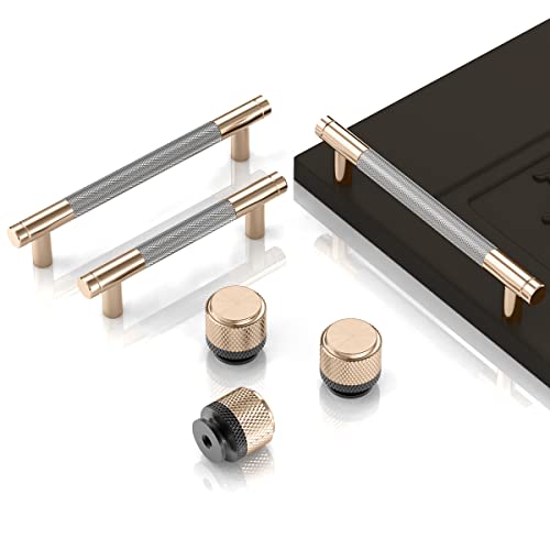 6 Pack Cabinet Knob Aluminum Dresser Knobs Gold And Black Cabinet Handles Oxidation Finish With Diamond Pattern #TOP5