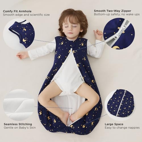 Image of Duomiaomiao 2.5 TOG Baby Sleep Sack 100% Cotton Winter Baby Wearable Blanket, Warm Quilted Comfy Toddler Sleeping Bag