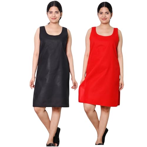 Image of KASANI Women's Camisole Cotton Long Knee-Length Sameej /Slip /Inner, Sleeveless, Pack of 2
