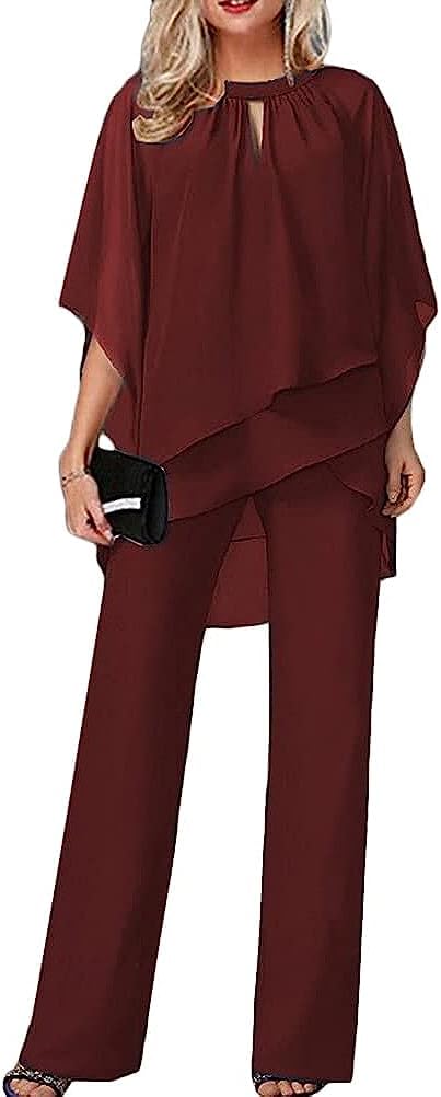 Vagbalena Conjunto de Noche de Tul para Mujer pantalón de Vacaciones, Camisa de Gasa de Dos Piezas y pantalón de Talle Alto Conjunto Elegante Vintage de Dos Piezas Holgado Informal