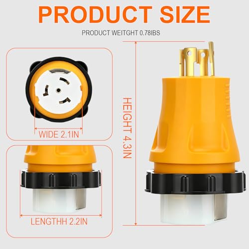 Image of L14-30P to SS2-50R Generator Adapter, 30A 4 Prong Twist Lock Male to 50A Marine Shore Power Female RV Converter, CS6364C Heavy Duty Weatherproof Power Adapter 125 /250V for RV, Camper, Trailer, Yacht