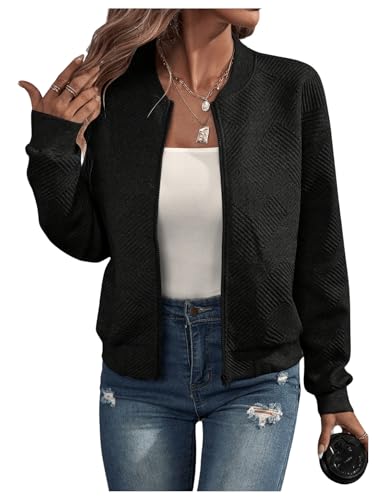 SOLY HUX Women's Bomber Jacket Fall Fashion Lightweight Zip Up Long Sleeve Casual Jacket