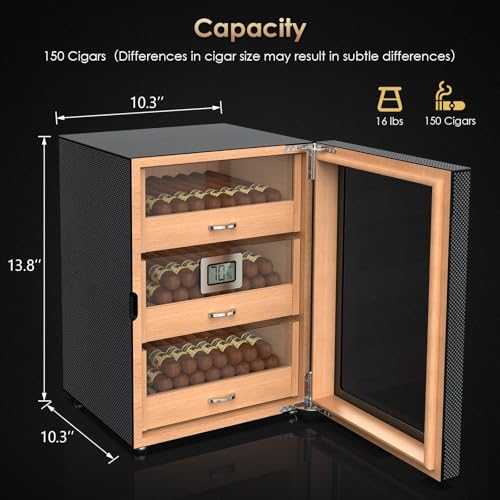 image for Mojgar Humidor Large Capacity (150 Cigars), Magnetic Door/Carbon Fiber