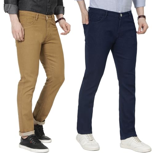 Image of DAIS Men's Stretchable Straight Fit Mid Rise Jeans, Pack of 2, (Combo of 2 Jeans)