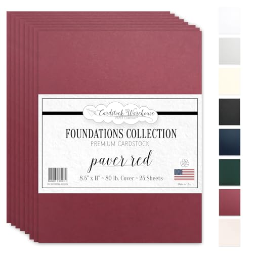 Cardstock Warehouse Foundations 100% Recycled Paver Red Burgundy Cardstock Paper - 25 Sheets 8.5 x 11” 80 lb./215 GSM, Premium Dark Red Card stock for Die-cutting Laser, Inkjet Printing & DIY Projects