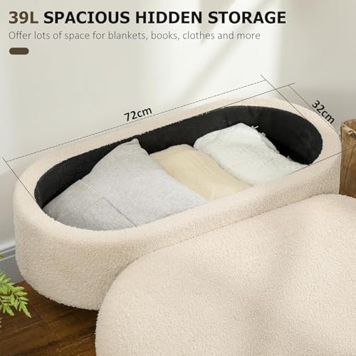 Image of Upholstered Ottoman Bench with Storage, Boucle Fabric, 39 Litre Hidden Storage, Heavy Duty 120 Kg Load Capacity, Multipurpose Seating for Living Room & Bedroom, Cream
