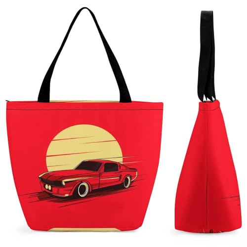 Sac à main imprimé voiture coucher de soleil sac de shopping grand 32cm