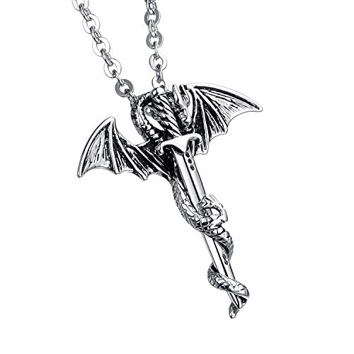 dsanbo Edelstahl Silber Drachen Schwert Anhänger Kettenanhänger Retro Schmuck Junge Herren Halskette