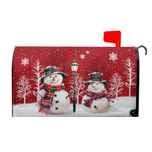 Image of Kawani Merry Christmas Red Snowman Mailbox Covers Magnetic Red Winter Outdoor Mailbox Cover Standard Size 18 X 21 Inch Snowflakes Holiday Mailbox Wrap Post Letter Box Cover Decor for Home Garden Yard