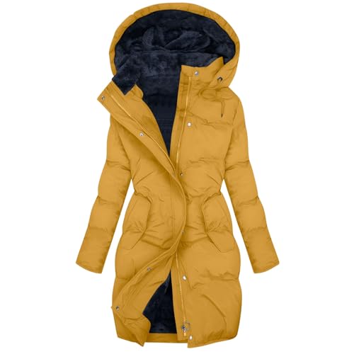 Womens Coats,Long Winter Coats For Women 2025 Trendy Warm Plus Size Sherpa Fleece Lined Puffer Down Jackets Yellow Heavy Insulated Thicken Waterproof Parkas With Hood,L