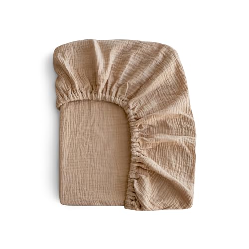 Image of mushie Mini Extra Soft Muslin Fitted Crib Sheet | 24"x 38" (Pale Taupe)