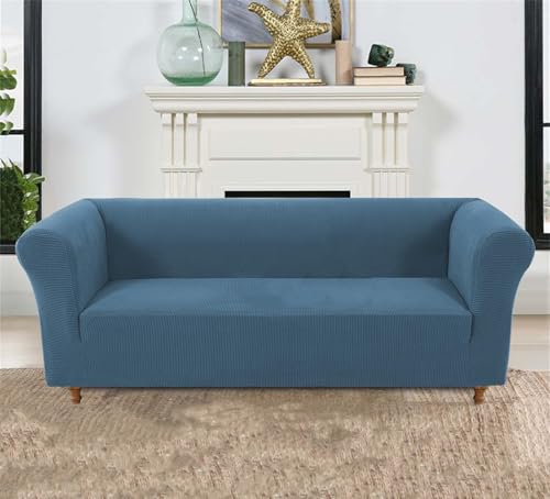 Lichi High Stretch Non Slip Spandex Sofa Slipcover for Dogs Pets Cats - 4 Seater Couch Cover Furniture Protector Plush Sofa Slipcover (Blue) - Image 4