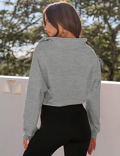 MEROKEETY Women's Quarter Zip Crop Sweatshirt Long Sleeve Stand Collar Drawstring Casual Pullover Top3