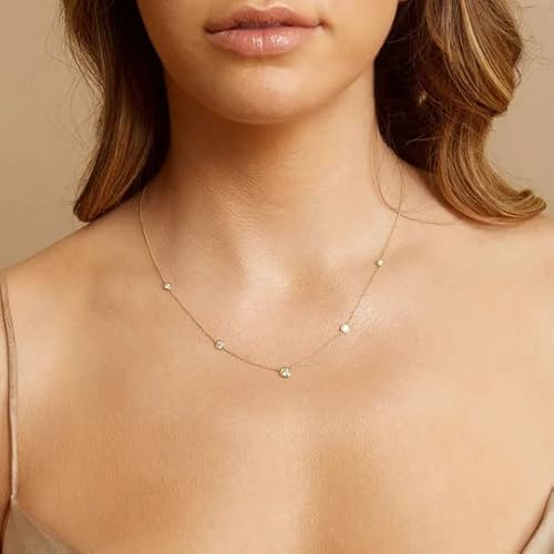 Jewelryweb - 14K Yellow Gold Station Necklace | Simulated Diamond Bty Necklace | Womens Cz Chain Necklace | Layering Necklaces #TOP2