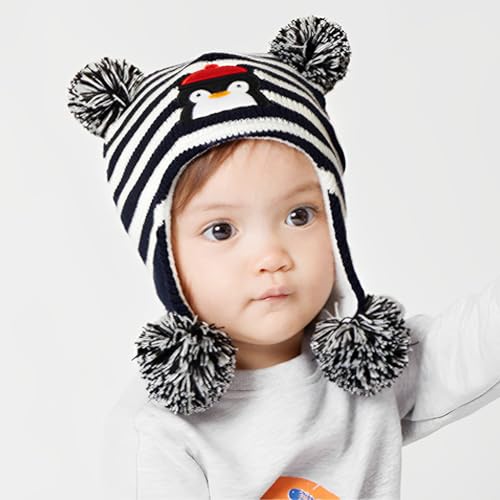 Baby Winter Hat Cute Bear Earflap Beanie Warm Fleece Lining Knit Cap Windproof Ear Protection Cap for Kids Age 0-32