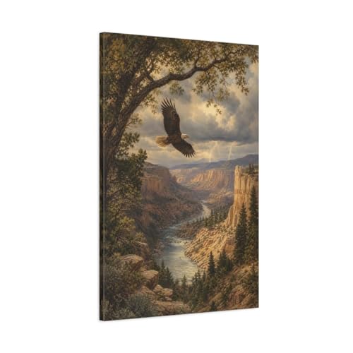 Lithographie aigle paysage vintage sur toile canvas grand format pour salon 60x90 cm