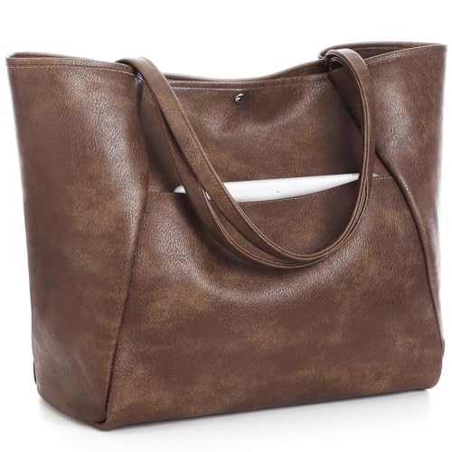 Large Tote Bag for Women Work 25L Travel Vegan Leather Ladies Handbags Weekender Purses Dark Brown