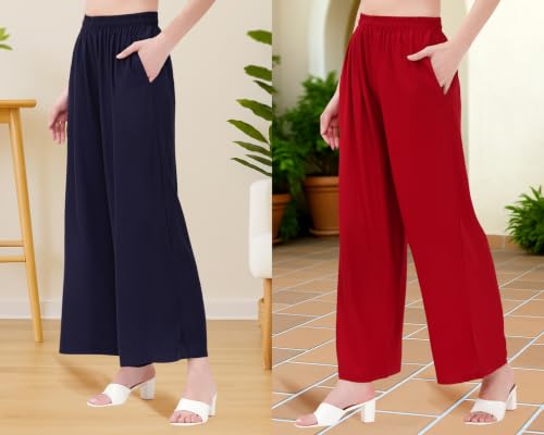 Image of Buy That Trendz Palazzo Pants for Women Rayon Elasticated Regular Fit Flared Wide Leg M to 6XL Pack of 2