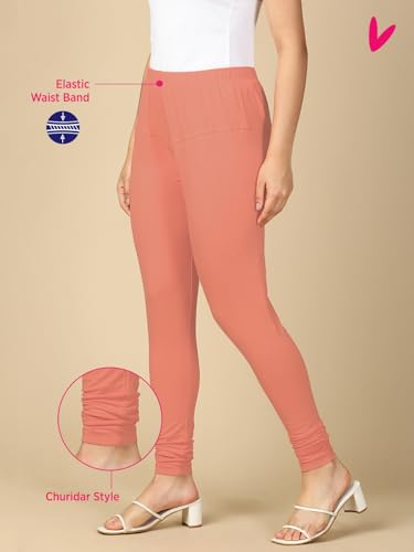 Image of Lux Cozi PYNK Solid Premium Cotton Lycra Churidar Leggings for Women | Regular Fit Elastic Waist Full Length Women Leggings | Free Size
