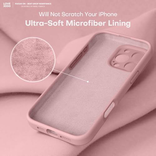 Image of LOVE 3000 Designed for iPhone 16 Pro Case, Premium Silicone with [Soft Anti-Scratch Microfiber Lining] Shockproof Protective Phone Case for Men Women Girls 6.3 inch, Pink Sand