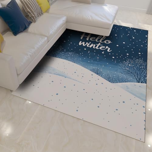 Tapis de sol bleu blanc lavable 100x150cm à poils bas et moderne