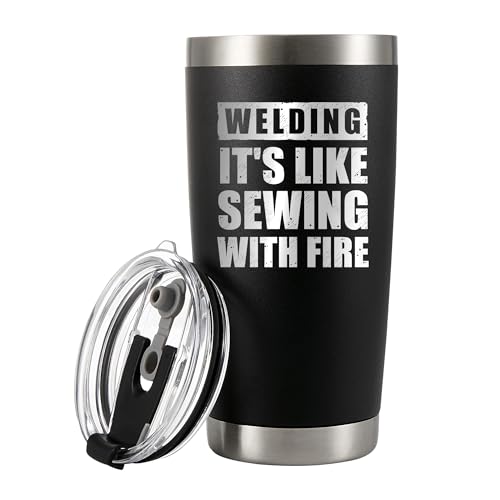 Panvola Welding It's Like Sewing With Fire Welder Gifts Vacuum Insulated Tumbler With Lid And Straw...