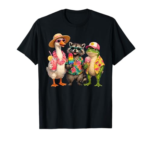 Summer Squad Funny Vacation Goose Raccoon Frog Ice Cream T-Shirt