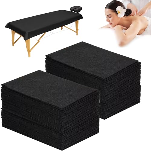 Celmuron 100 PCS Disposable Massage Table Sheets – Black 31.5'' × 79'' Non-Woven Spa Bed Covers, Soft & Breathable for Massage, Beauty, Tattoo