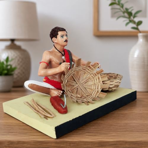 Image of Krishnanagar Handmade Clay Gift & Decor | Standard- Sitting Human Figure Miniature Idol - Basket Maker