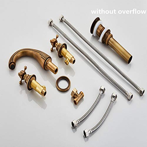 Gecious Widespread Bathroom Faucet Antique Brass Two Handle 3 Holes With Pop-Up Drain And Hoses,Cross Handle, Basin Mixer Tap Three Holes, 8''-16” Widespread, Sink Lavatory Faucet #TOP3