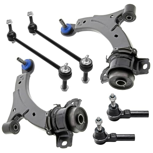 Image of Detroit Axle - 6pc Front End Suspension Kit for Ford Mustang 2010-14 2 Lower Control Arms with Ball Joints Sway Bar Links Outer Tie Rod Ends Replacement