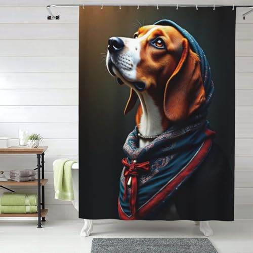 Rideau de douche beagle imprimé n°63 en tissu lavable pour une salle de bain familiale - 2
