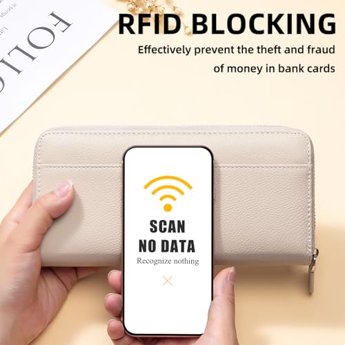 Image of RFID Blocking Womens Zipper Wallet Leather Large Capacity Billfold Clutch Zip Around Wallets for Women