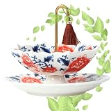 Teesieb Keramik Schirm, Schirm Porzellan mit Untersetzer, Chinesisches Kung Fu Tee Set, aus Keramik in Regenschirmform, Teefilter für losen Tee mit drehbarem Design (Rosa)