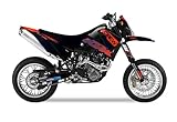 ktm 625 sc supermoto Le kit comprend: Paire de ouïes de radiateur; Plaques numéro latérales; Plaque frontale; Garde-boue avant; Garde-boue arrière; Paire de Protection de fourche; Bras oscillant