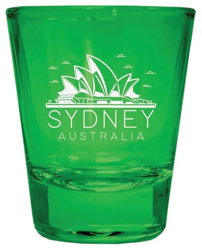 R and R Imports Sydney Australia Souvenir Engraved Full Color 2oz Shot Glass Green Single