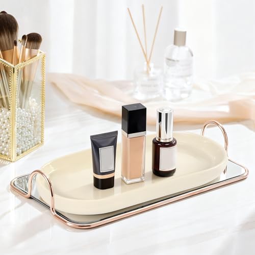 Keramik Badezimmer Tablett Cremeweiß Badezimmertablett Keramik Bathroom Tray Dekotablett für Toilette und Waschtisch Badewanne Küchenspüle