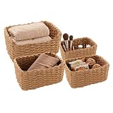 Lot de 4 Paniers de Rangement Tressés, Paniers Empilables en Corde de Papier, Corbeilles d...