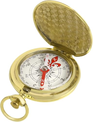 HKSWUTKW Brass Waterproof Golden Keychain Compass - Vintage Antique Design for Kids, Boy Scouts & Hiking - Survival Orienteering & Navigation Gear