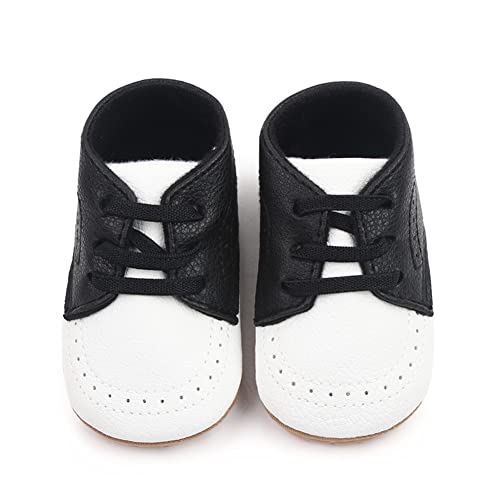 Lonsoen Infant Boys Oxfords Baby Girls First Walker Shoes Classic Brogue Dress Wedding Shoes, Bay220 White/Black 6-12 Months #TOP2