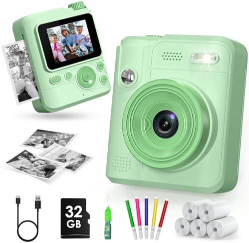 Gofunly Sofortbildkamera Kinder Digitalkamera mit 32G Karte & DruckerPapier | 1080P HD Kinderkamera mit Sofortdruck, Spielzeug für Jungen und Mädchen von 3 bis 12 Jahren, Weihnacht