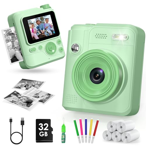 Gofunly Sofortbildkamera Kinder, 1080P HD Kinderkamera Sofortbildkamera mit 32GB Karte & DruckerPapier, Kamera Kinder Sofortdruck Kinderspielzeug Geschenke...