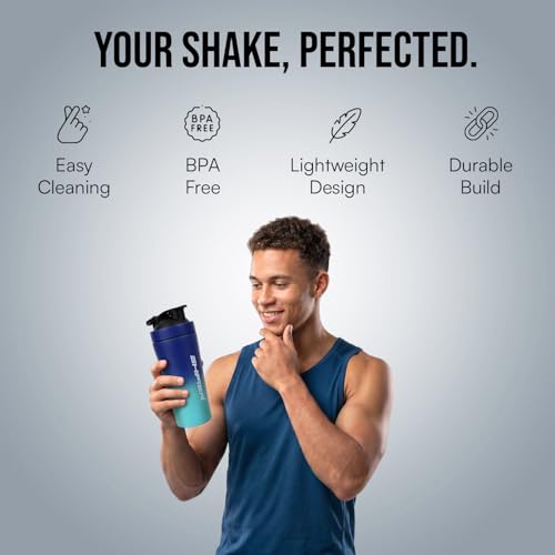 Image of Shifter Stainless Steel Gym Shaker Bottle 750ml | Protein Shaker with Mixer Ball | Leakproof Metal Blender Bottle| Gym, Fitness, Workout, Sports Water Bottle for Men & Women (BLUE MULTICOLOR)