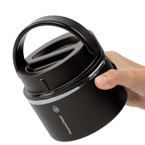 Image of ThermoFlask Insulated Food Jar with Leakproof Lid (12 oz, Black) - Stainless Steel Food Containers for Hot & Cold Meals, Lunch, Soup & Snacks