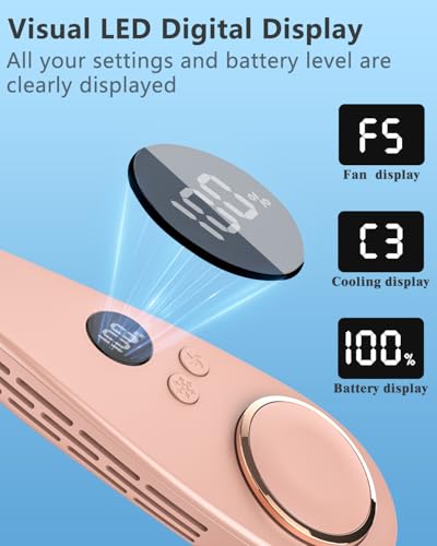 Image of Neck Fan that Blows Cold Air with Cooling Plate, Rechargeable Battery Powered, Portable Silent Mini Neck Air Conditioner, Cordless Leafless Quiet Face Fans for Kid Adults Travel Work Sports, Pink